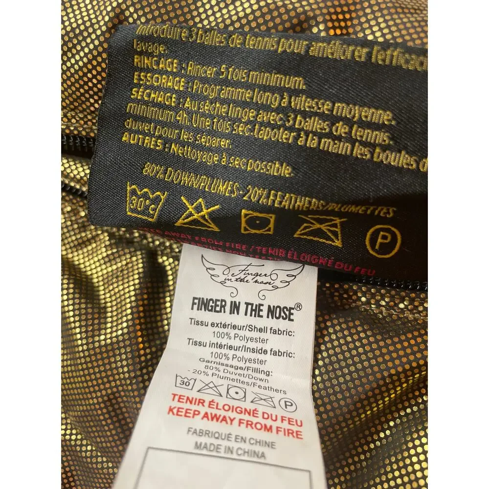 Finger In The Nose Girls Jacket 5XL 16Y Snowdance Down Reversible Ash Black Gold